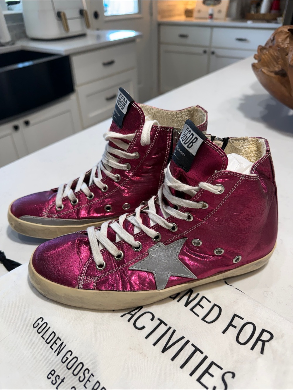Golden Goose Francy Metallic Fuchsia High-Top Sneakers Sz. 8 w/ Dustbag